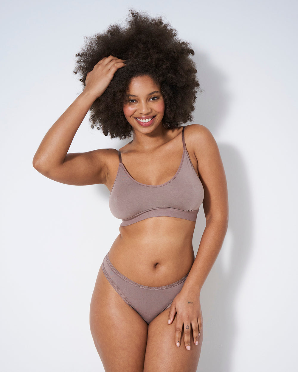 Thong - Taupe  Sustainable TENCEL™ Lace Underwear – Stripe